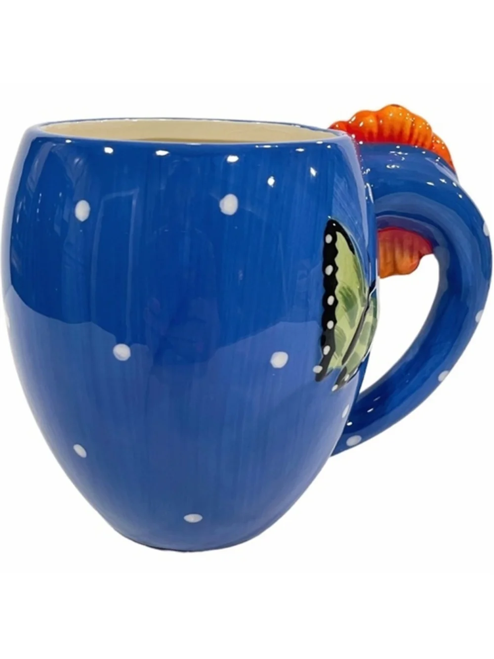 PIER 1 Imports Flower Butterfly Ladybug Mug Cup 3 Dimensional Blue Oversized